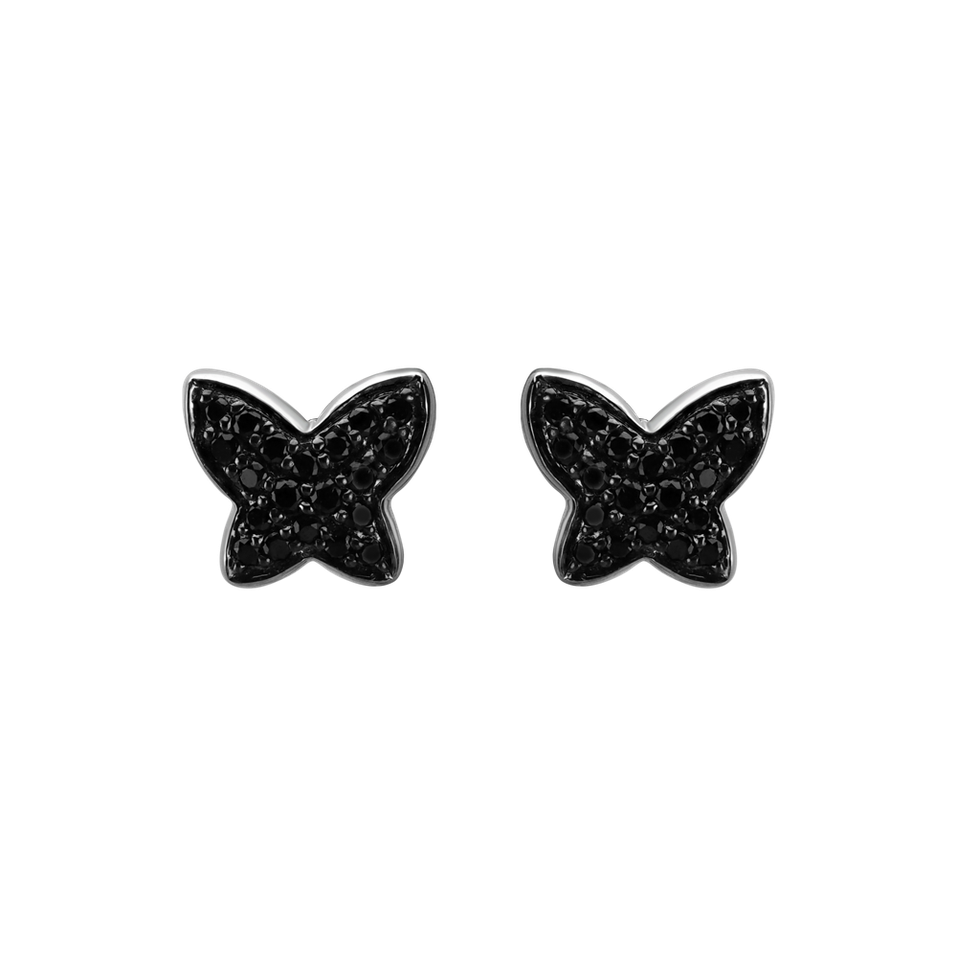 Náušnice s čiernymi diamantmi Amazing Butterfly