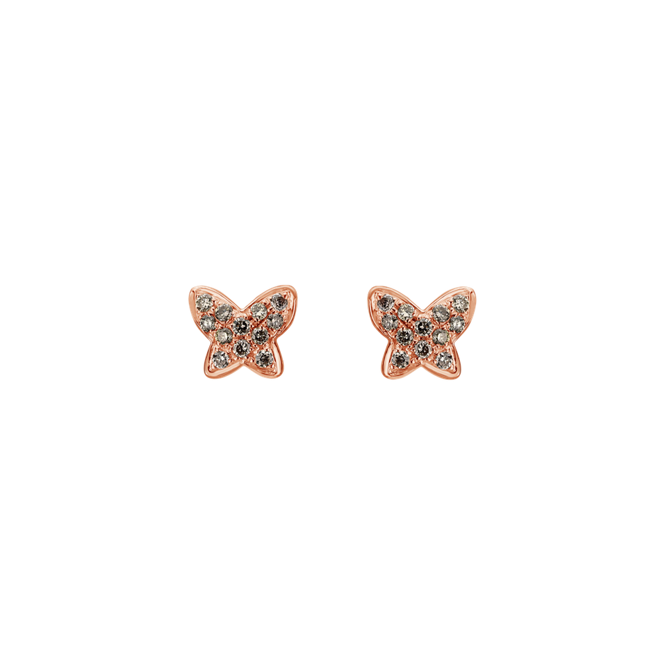 Náušnice s hnedými diamantmi Amazing Butterfly
