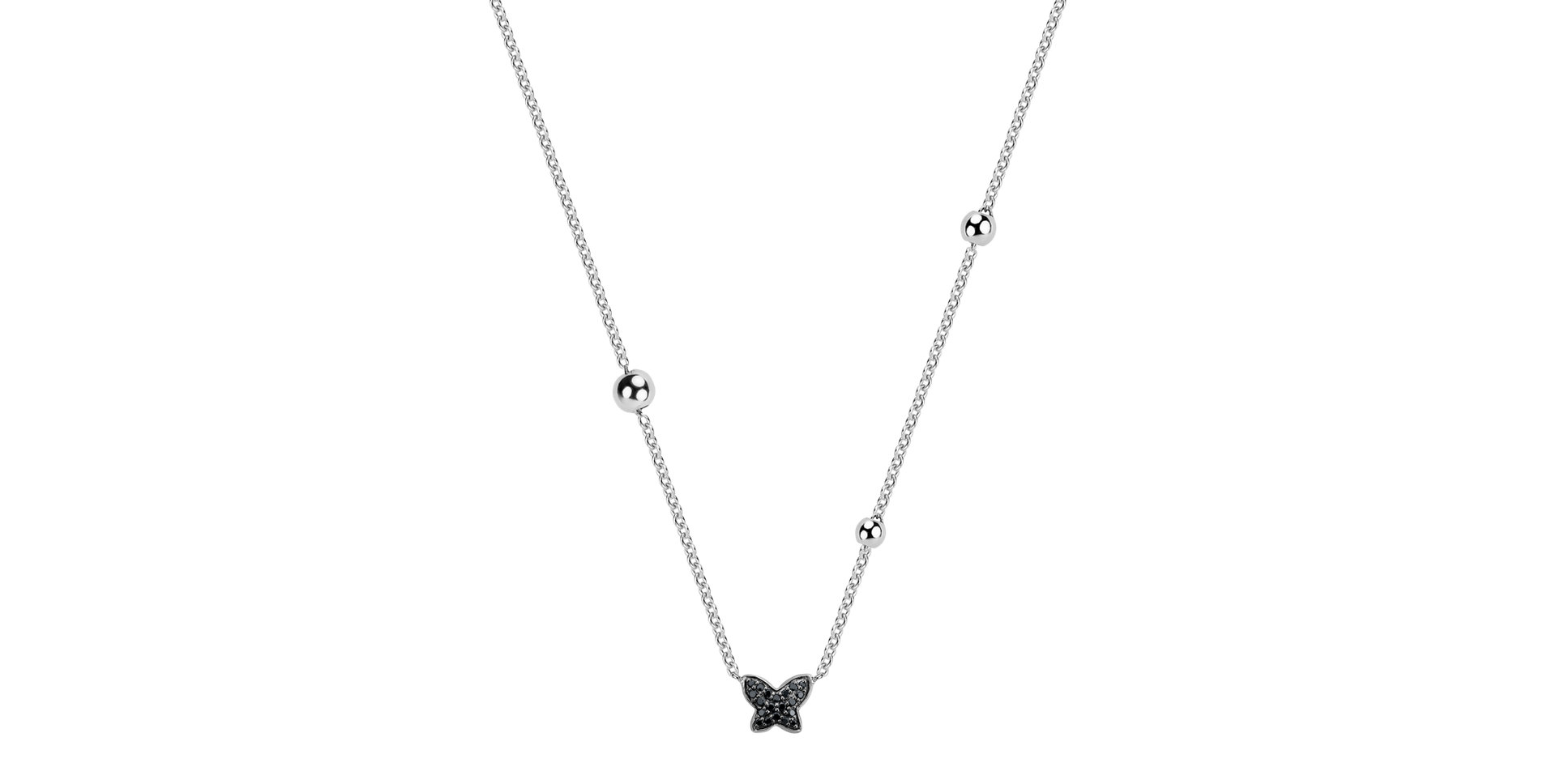 Náhrdelník s čiernymi a bielymi diamantmi Magic Butterfly