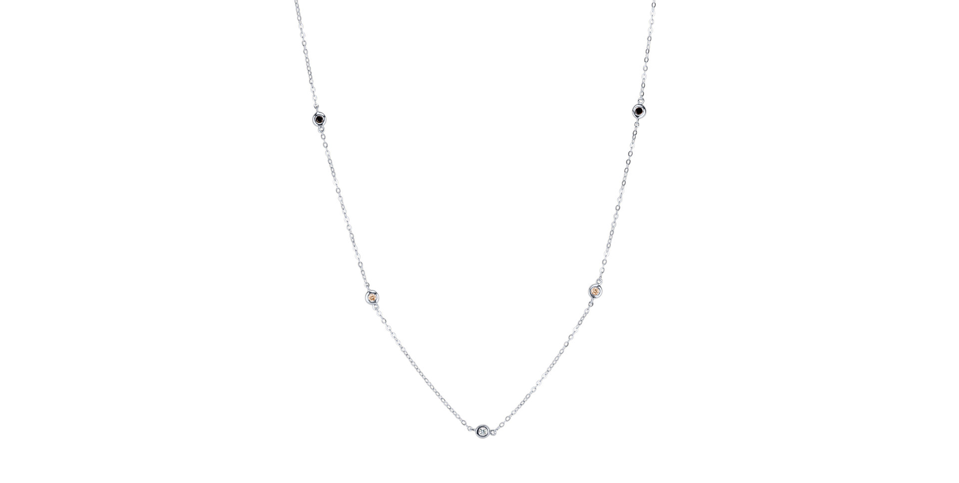 Náhrdelník s čiernymi, hnedými a bielymi diamantmi Dots
