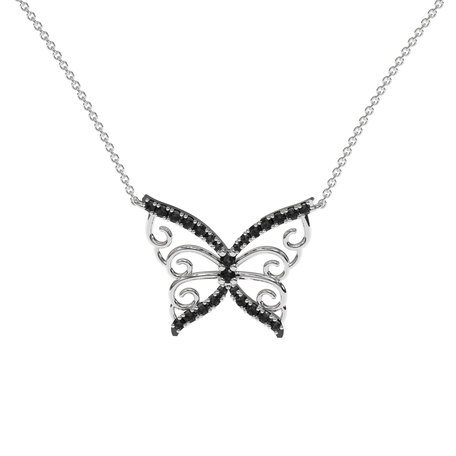 Náhrdelník s čiernymi a bielymi diamantmi Butterfly