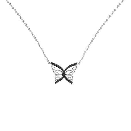 Náhrdelník s čiernymi a bielymi diamantmi Shiny Butterfly