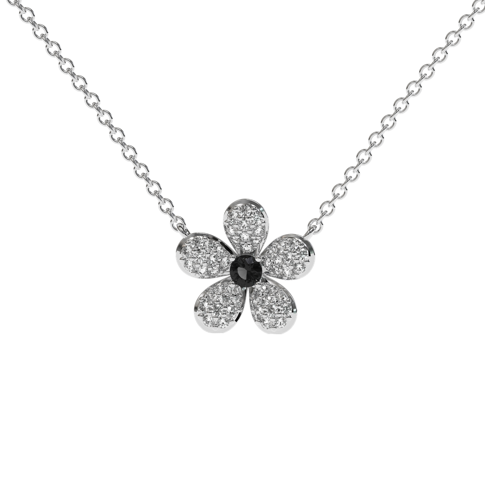 Náhrdelník s čiernymi a bielymi diamantmi Flower