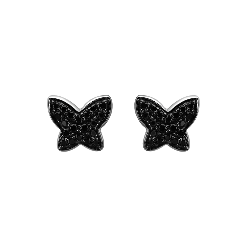 Náušnice s čiernymi diamantmi Amazing Butterfly