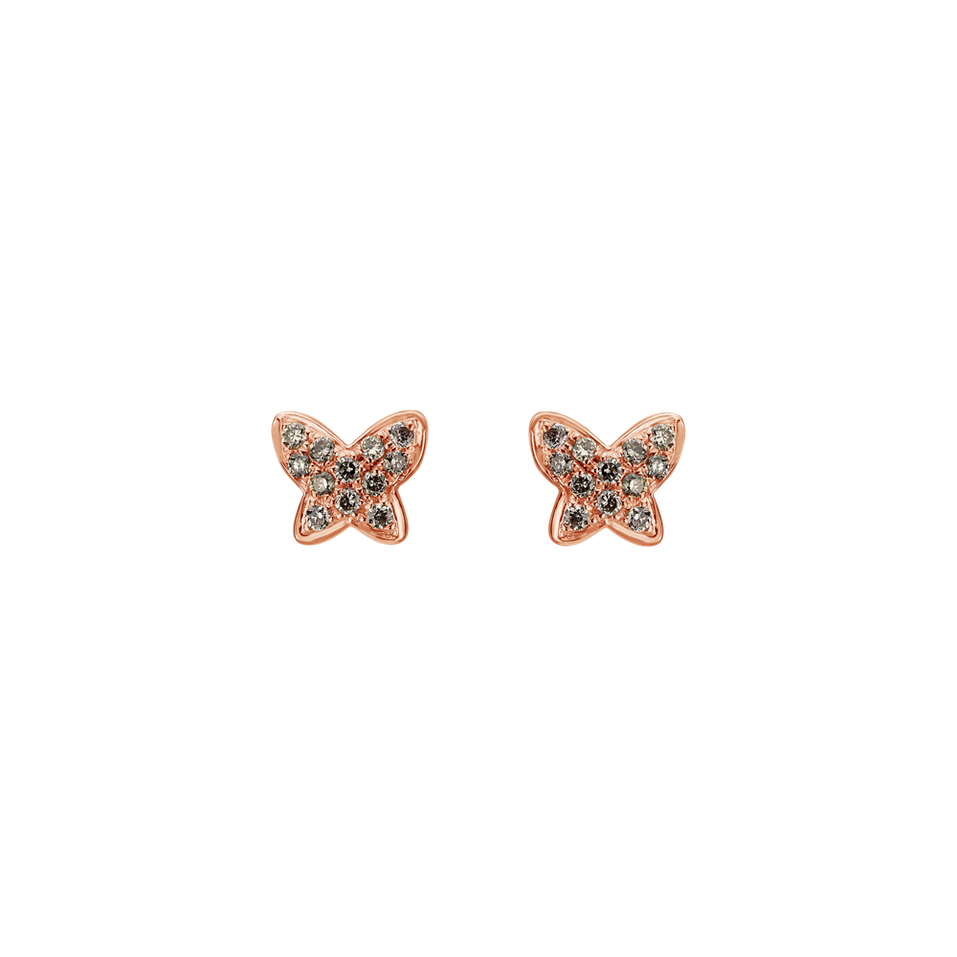Náušnice s hnedými diamantmi Amazing Butterfly