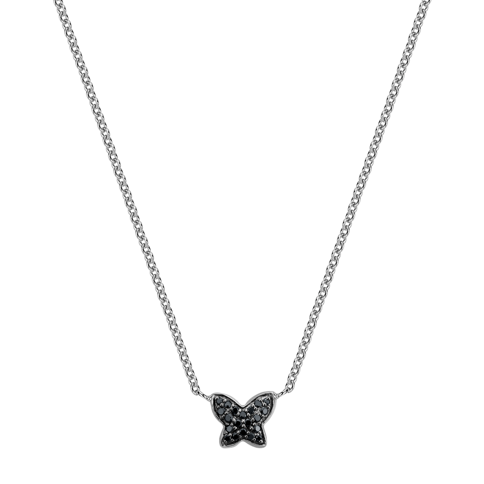 Náhrdelník s čiernymi a bielymi diamantmi Magic Butterfly