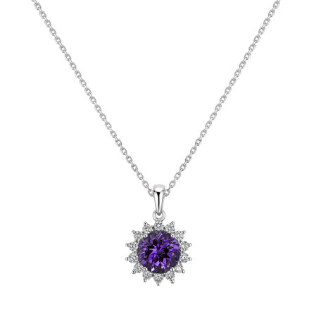 Prívesok s diamantmi a ametystom brazil Lilac Flower