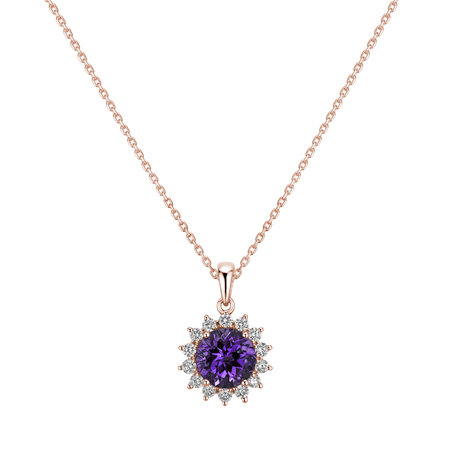 Prívesok s diamantmi a ametystom brazil Lilac Flower