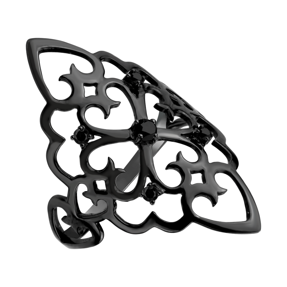 Prsteň s čiernymi diamantmi Folk Treasure