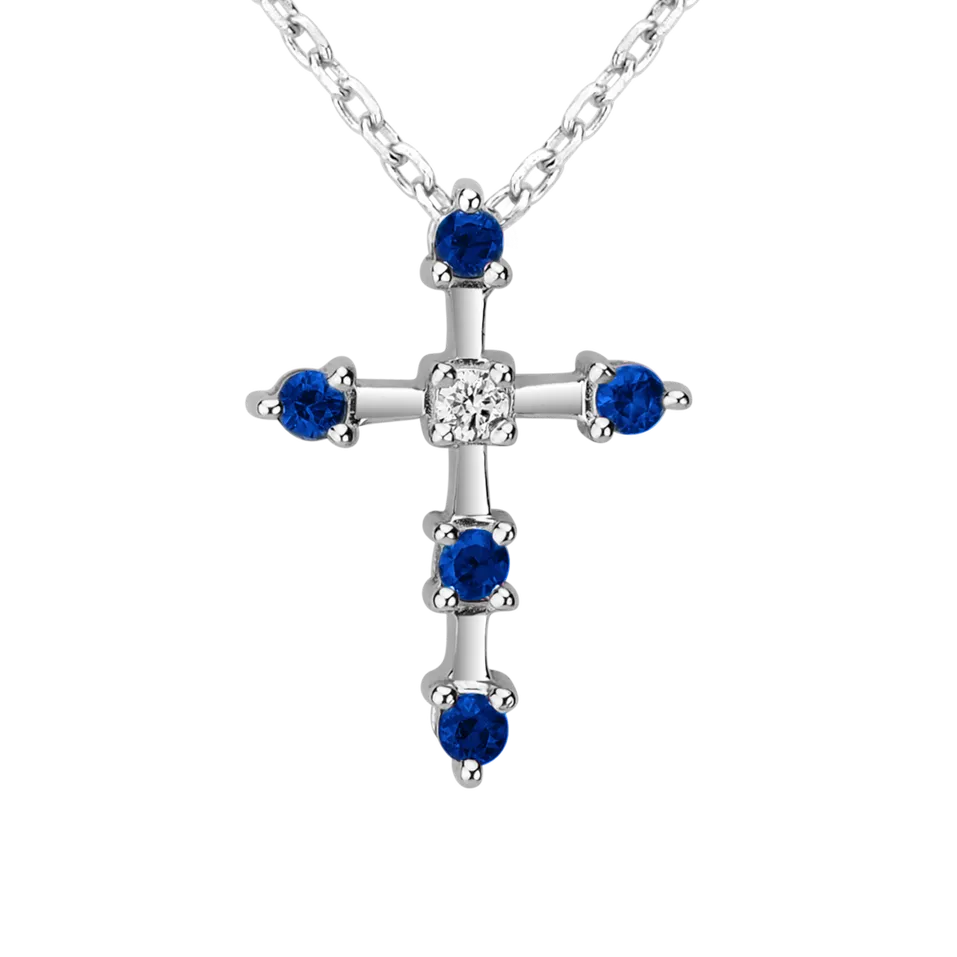 Náhrdelník s diamantom a zafírmi Sparkling Cross