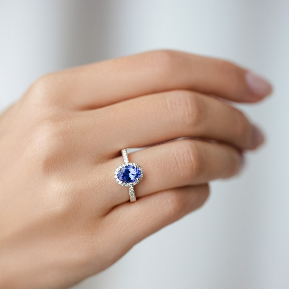 Prsteň s diamantmi a tanzanitom Princess