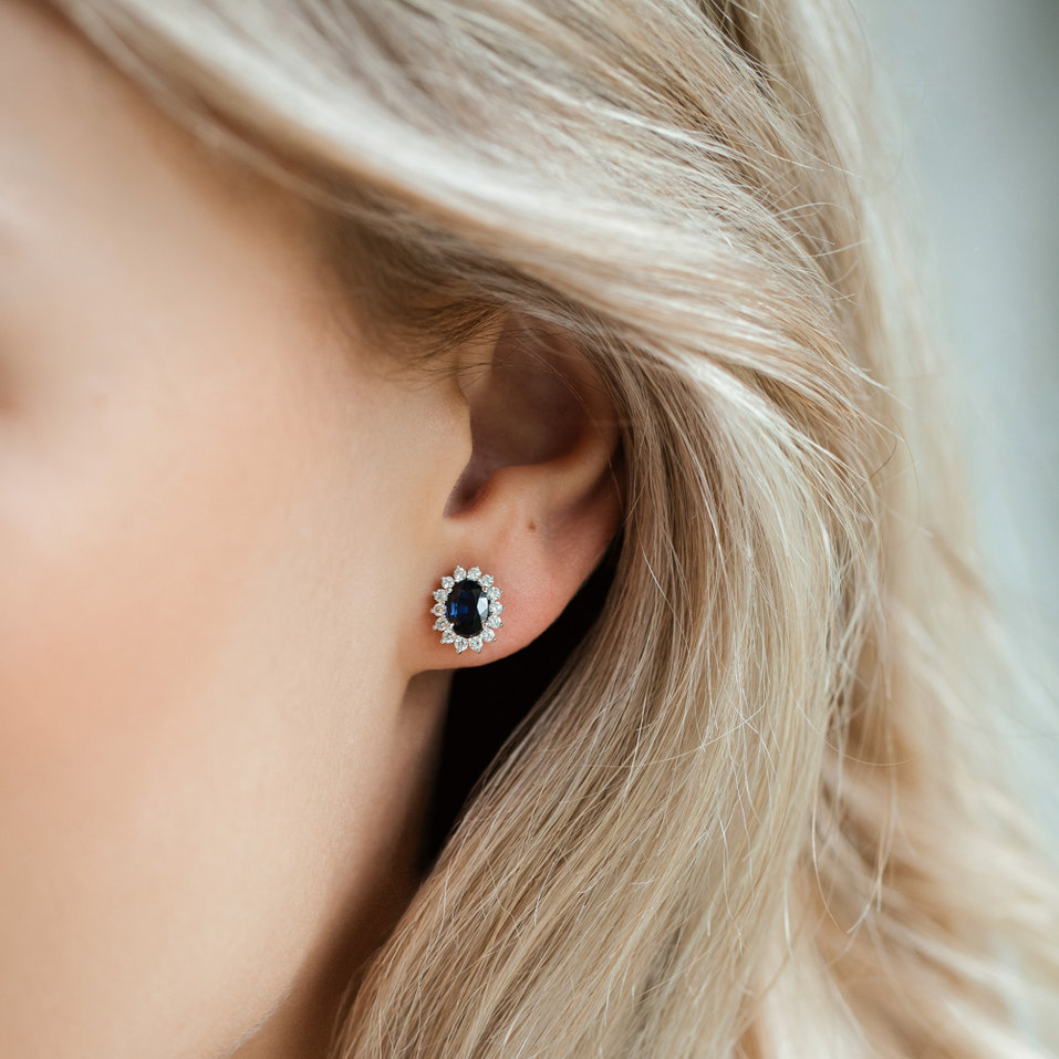 Náušnice s diamantmi a zafírom Princess