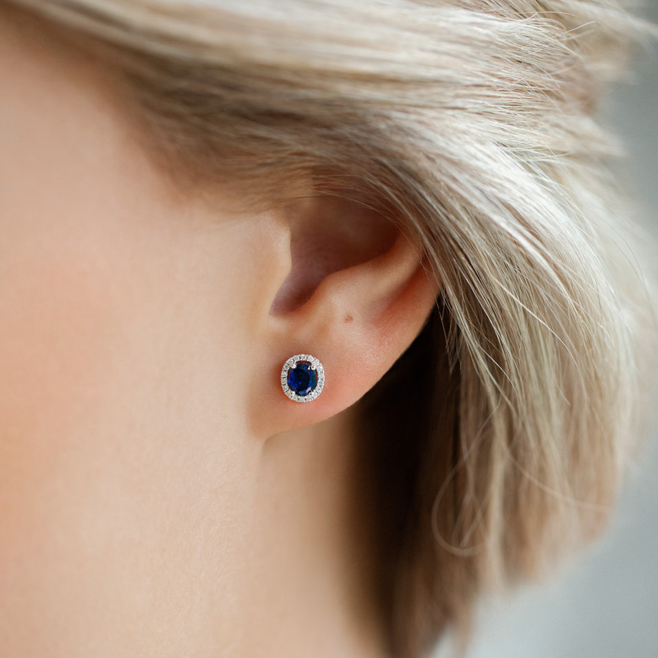 Náušnice s diamantmi a zafírom Princess
