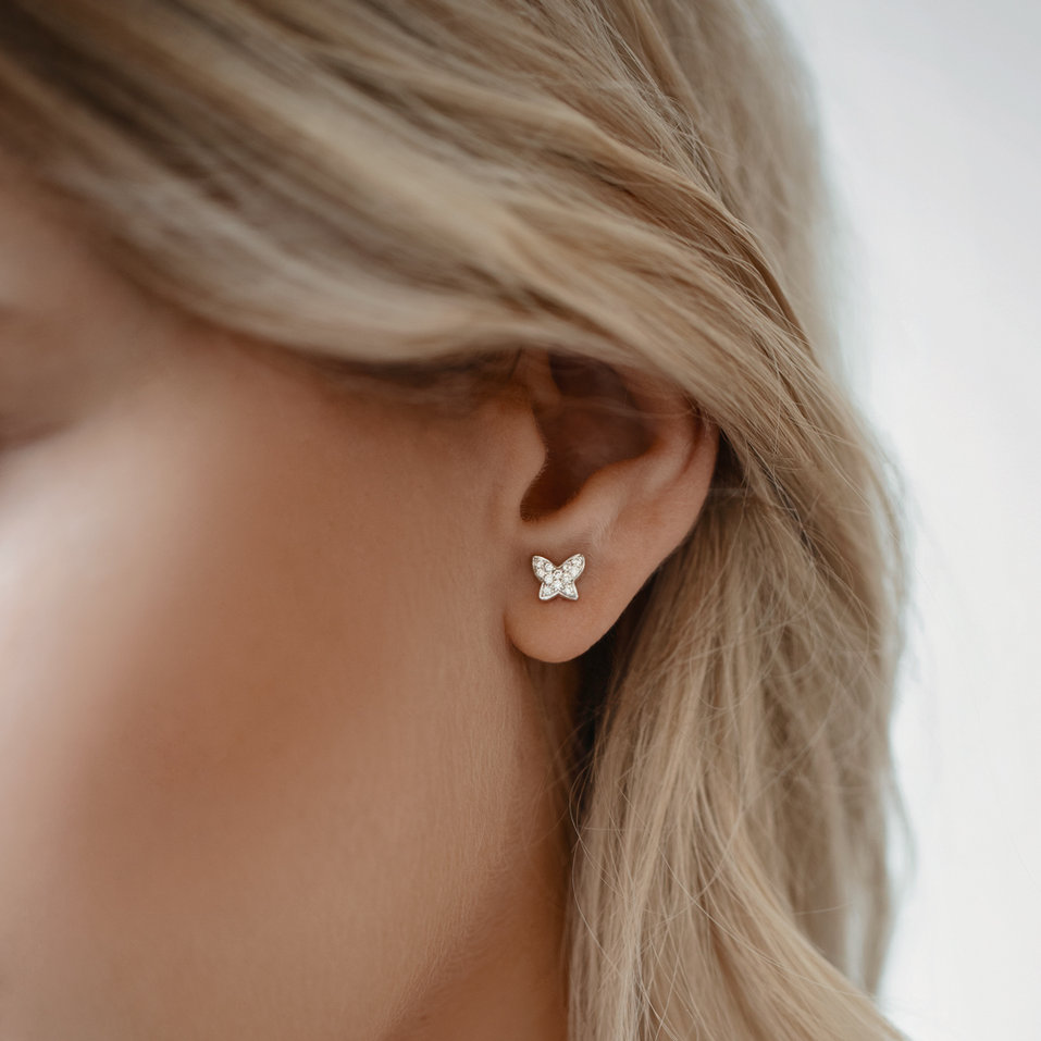 Náušnice s hnedými diamantmi Amazing Butterfly