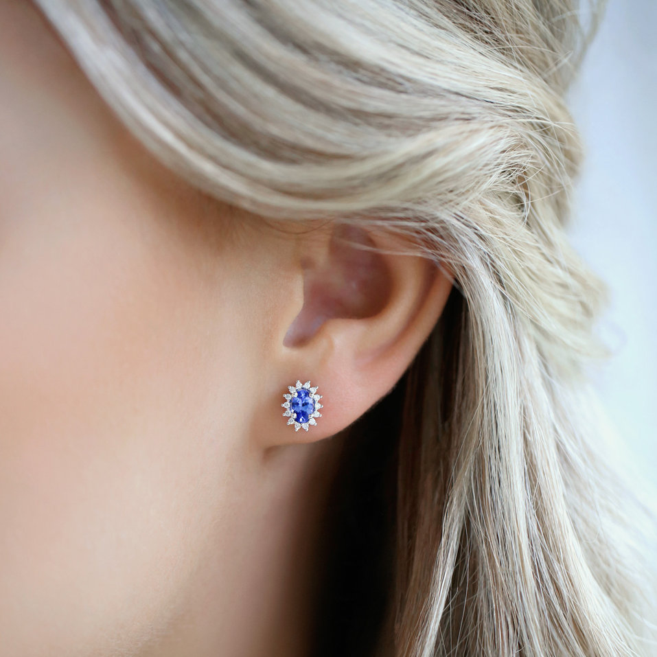 Náušnice so zafírom a diamantmi Princess