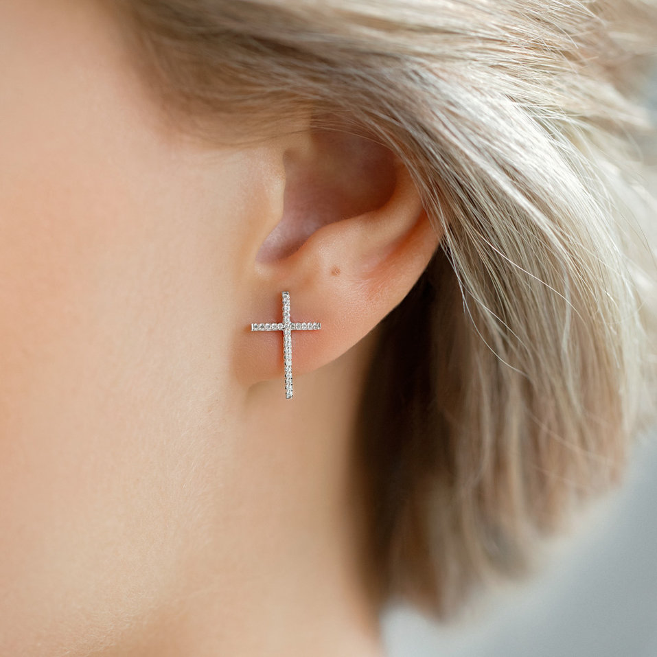 Náušnice s diamantmi Shimmering Cross