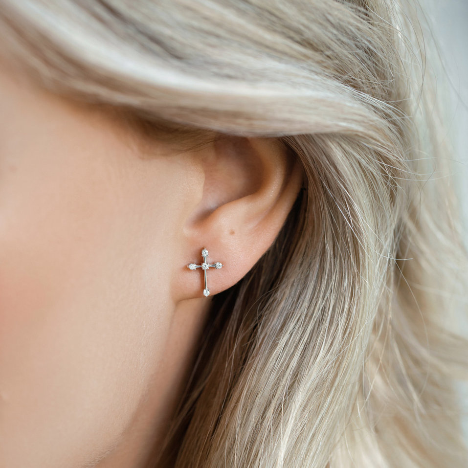 Náušnice s diamantmi Shiny Cross