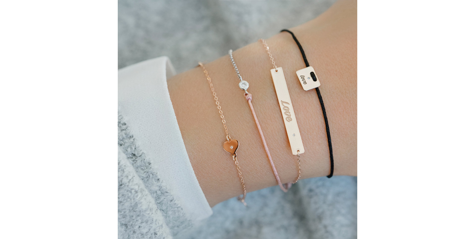 Diamantový náramok so šnúrkou Military Stamp Love