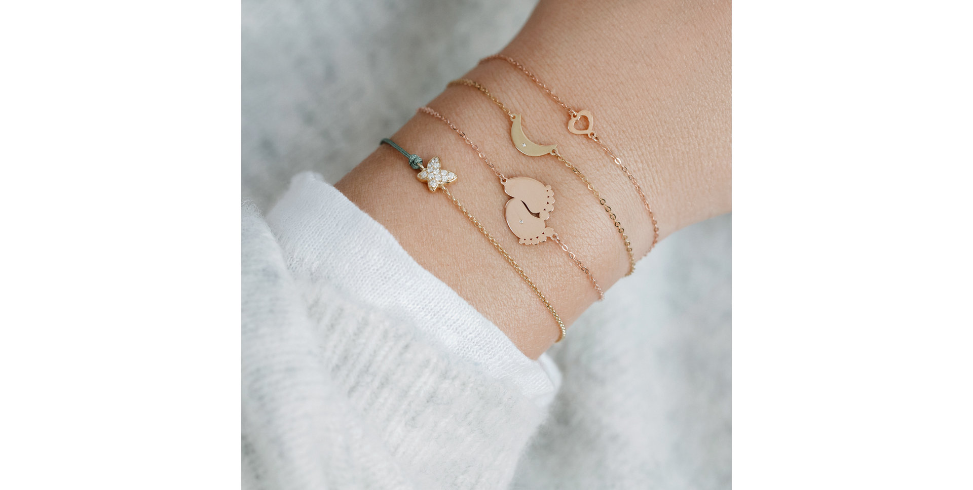 Náramok so šnúrkou a hnedými diamantmi Butterfly Secret