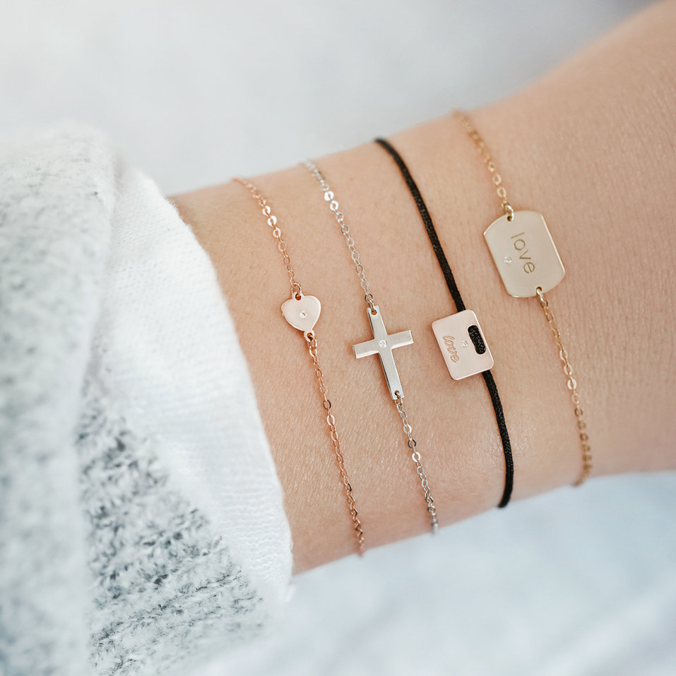 Diamantový náramok so šnúrkou Military Stamp Love