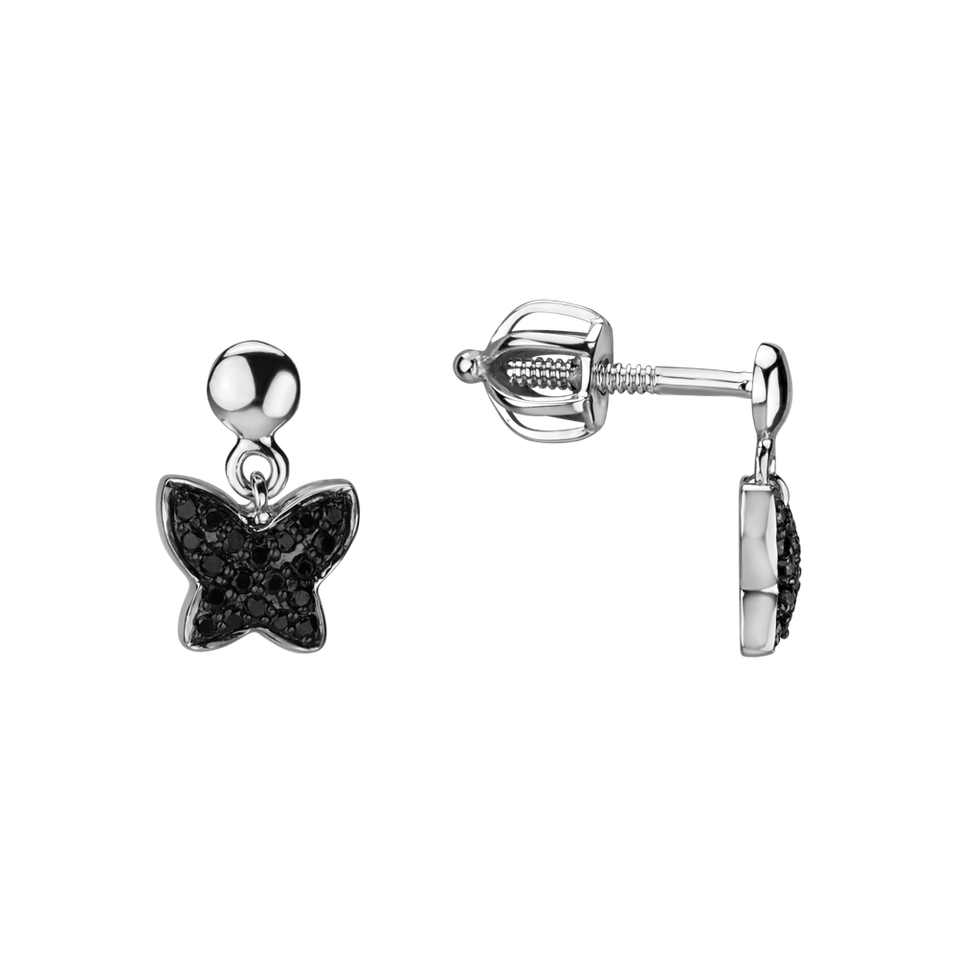 Náušnice s čiernymi diamantmi Amazing Butterfly