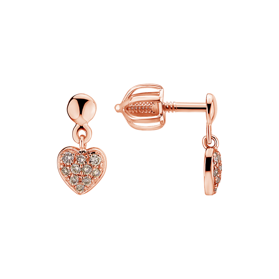 Náušnice s hnedými diamantmi Amazing Heart
