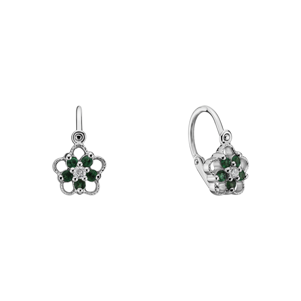 Detské náušnice s diamantom a ametystmi Flower Silhouette