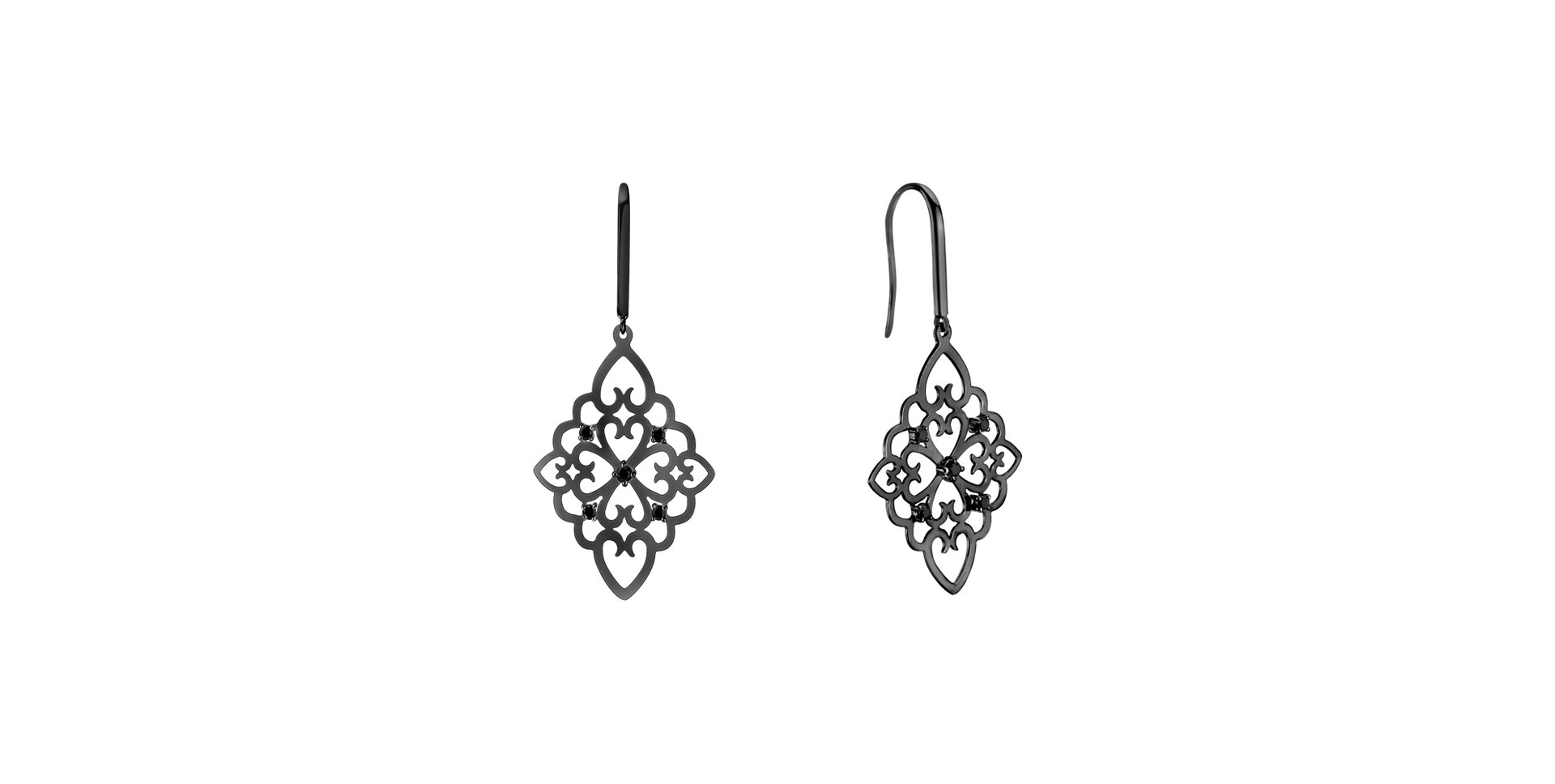 Náušnice s čiernymi diamantmi Folk Treasure