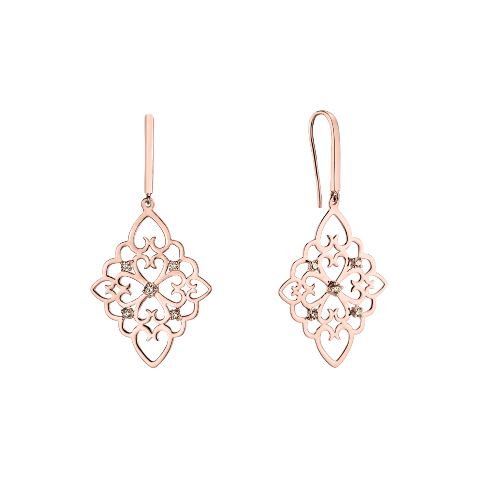 Náušnice s hnedými diamantmi Folk Treasure