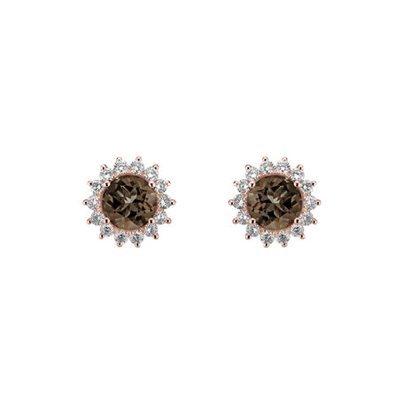 Náušnice s diamantmi a smoky quartzom Lilac Flower