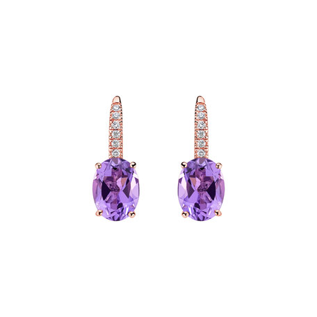 Náušnice s diamantmi a ametystom Niké Elegance