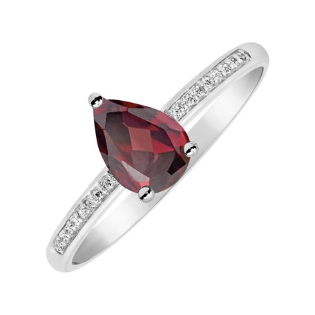 Prsteň s diamantmi a rhodolitom Teardrop