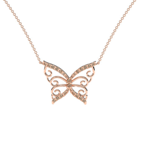 Náhrdelník s hnedými a bielymi diamantmi Butterfly