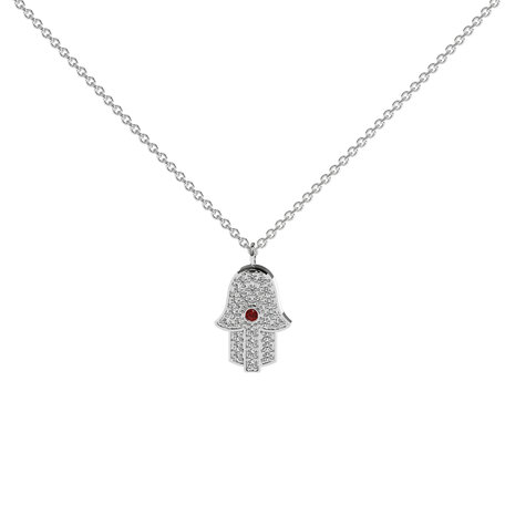 Náhrdelník s diamantmi a rubínom Hamsa