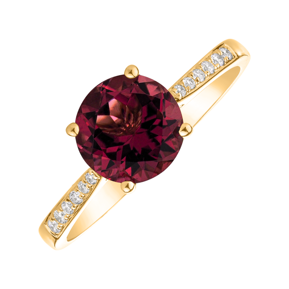 Prsten s diamanty a rhodolitem Bonbon