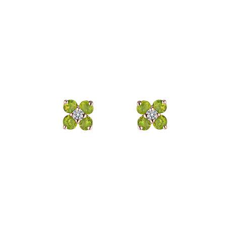 Náušnice s diamantom a peridotmi Divine Bloom