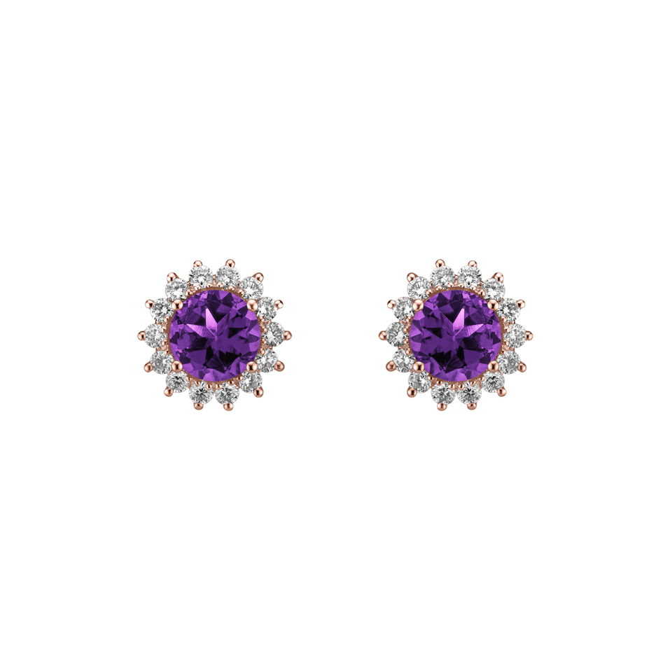 Náušnice s diamantmi a ametystom brazil Lilac Flower
