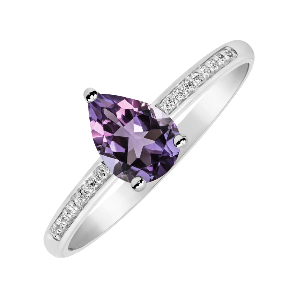 Prsteň s diamantmi a ametystom Teardrop