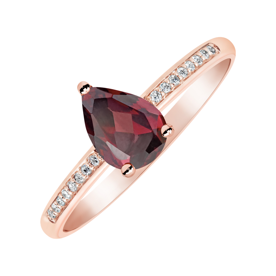 Prsteň s diamantmi a rhodolitom Teardrop