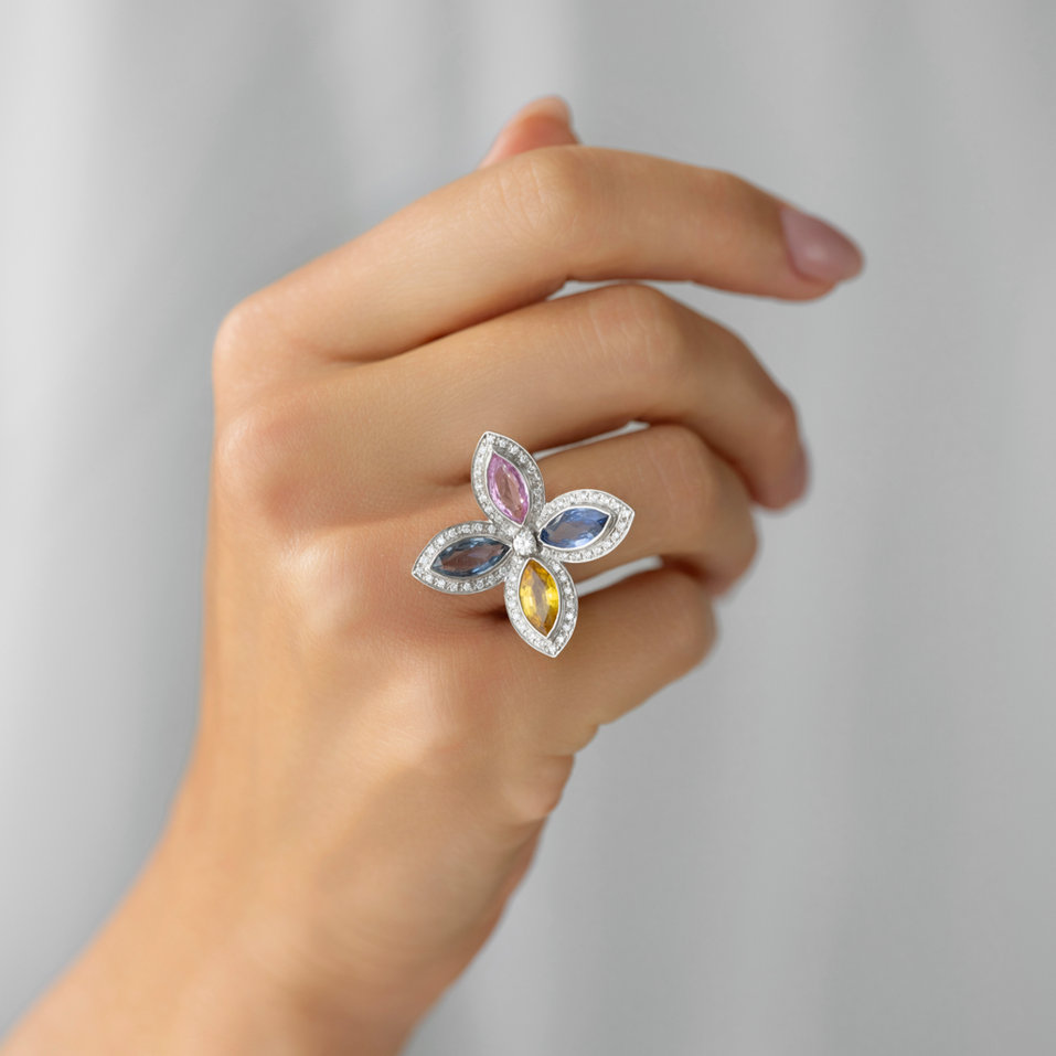 Prsteň s diamantmi a zafírmi Blooming Beauty