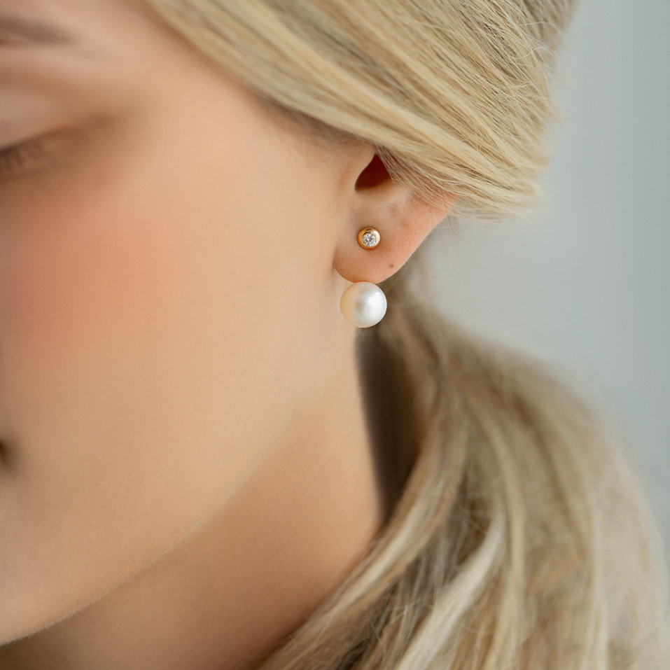 Náušnice s diamantom a bielou sladkovodnou perlou Beauty Queen