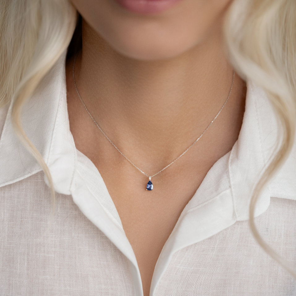 Náhrdelník s diamantmi a ametystom Teardrop
