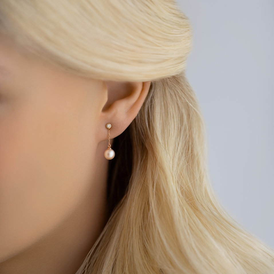 Náušnice s diamantom a sladkovodnou bielou perlou Lake Soul