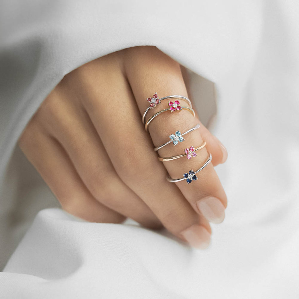 Prsteň s diamantom a ametystmi brazil Divine Bloom