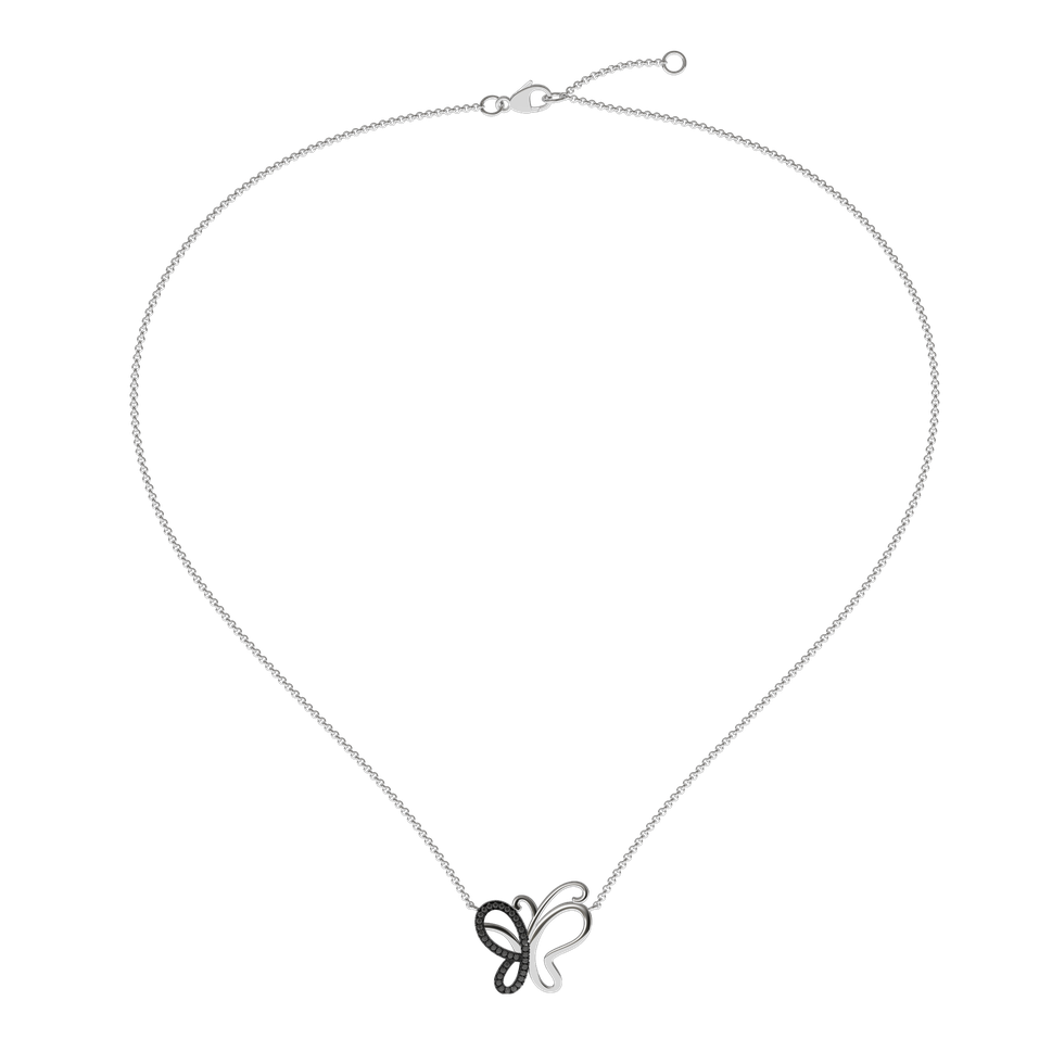 Náhrdelník s čiernymi a bielymi diamantmi Butterfly
