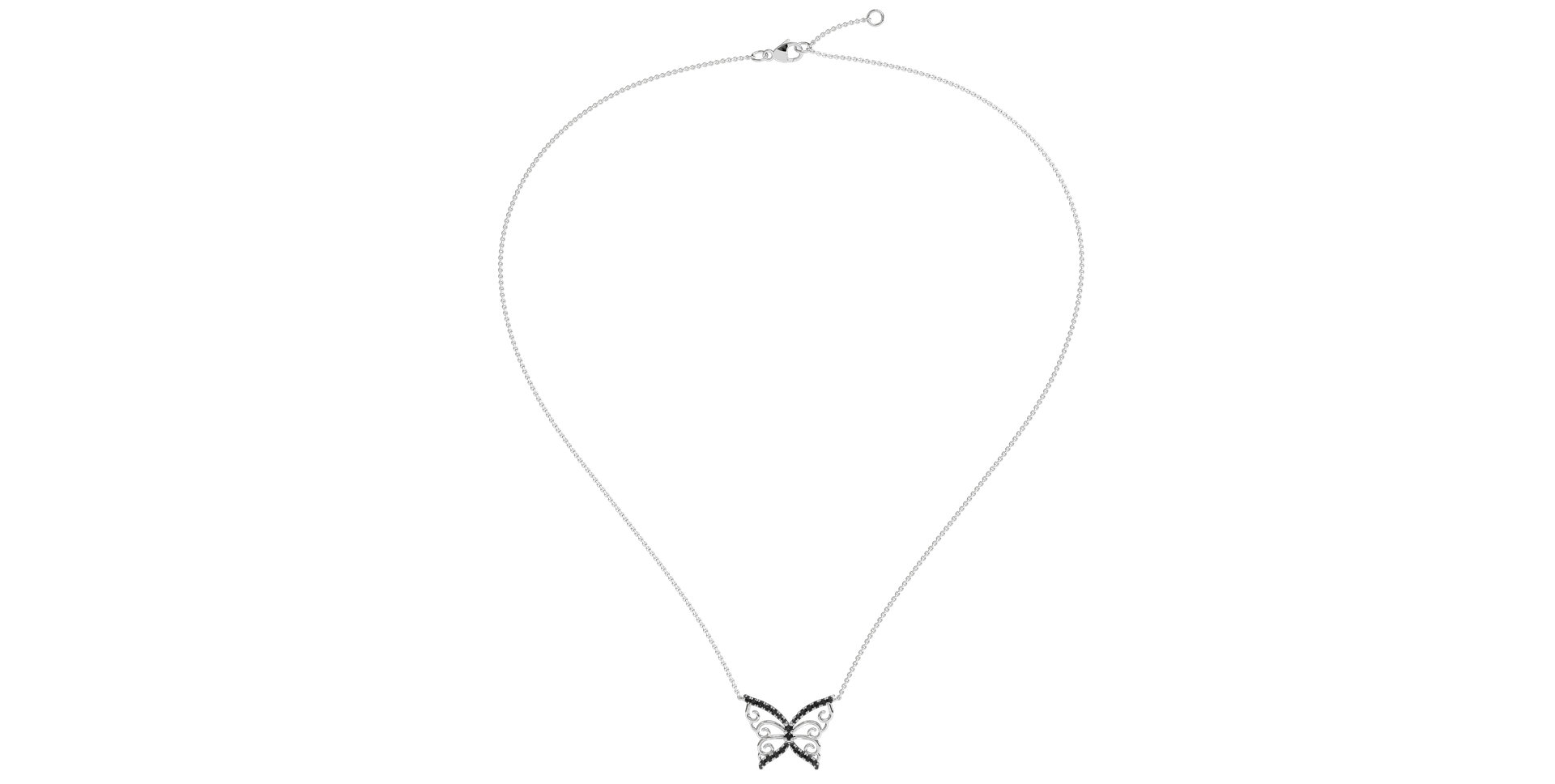 Náhrdelník s čiernymi a bielymi diamantmi Butterfly