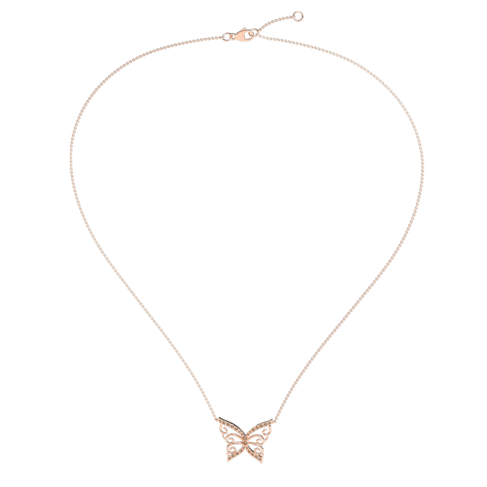 Náhrdelník s hnedými a bielymi diamantmi Butterfly