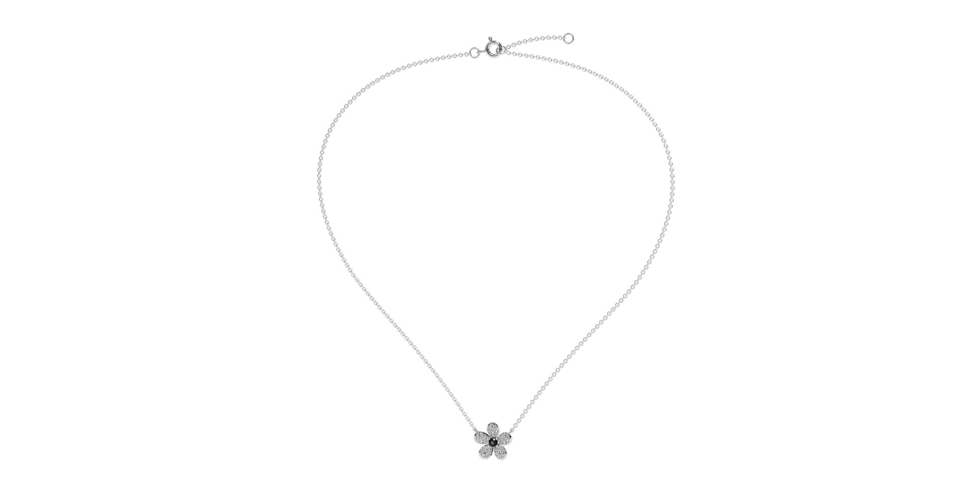 Náhrdelník s čiernymi a bielymi diamantmi Flower