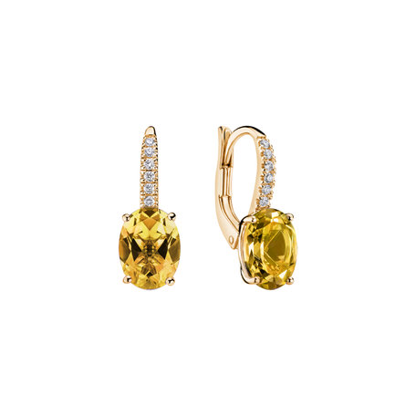 Náušnice s diamantmi a citrínom Niké Elegance